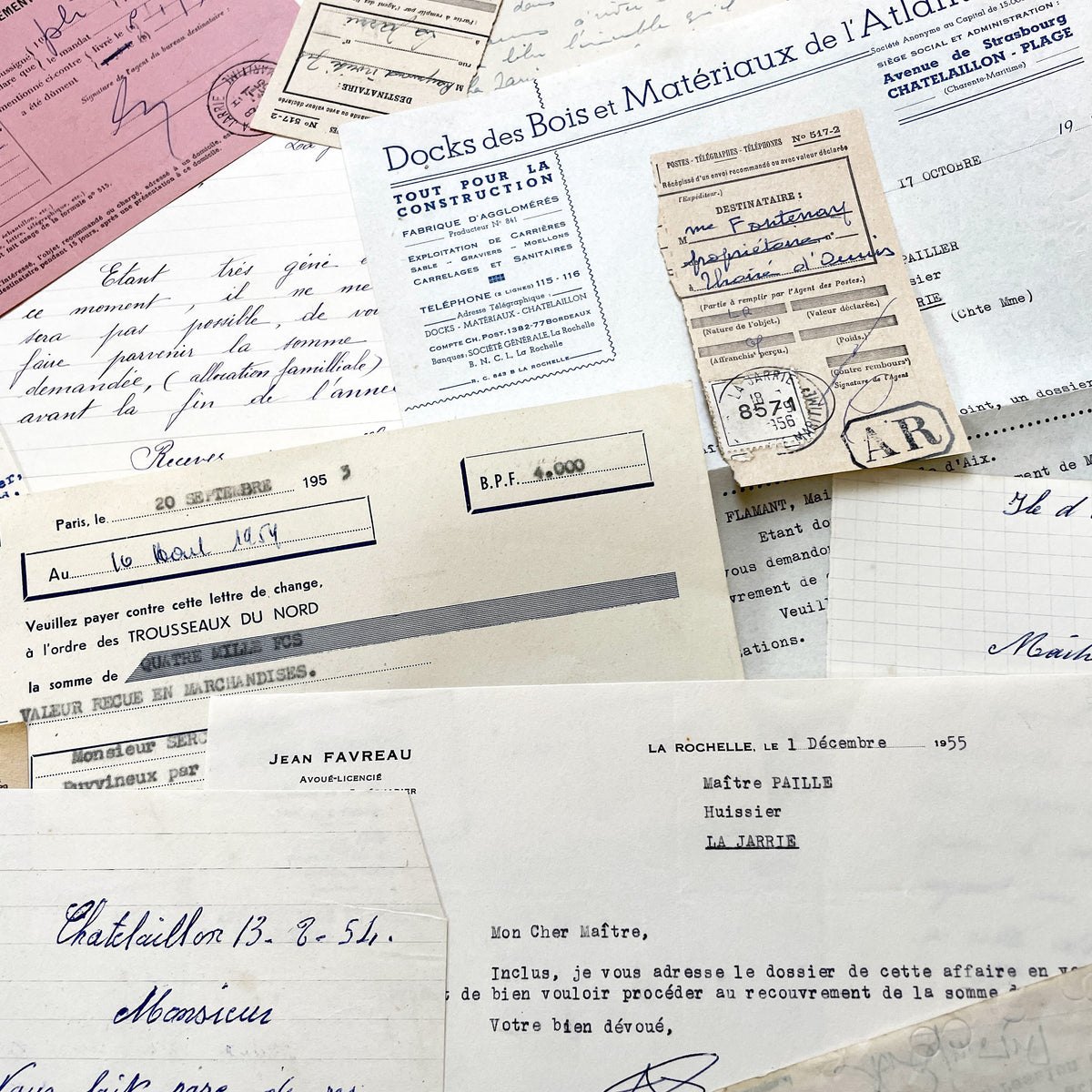 1950s - Vintage Ephemera Lot – French Letters, Invoices & Legal Documents from Notary Archive