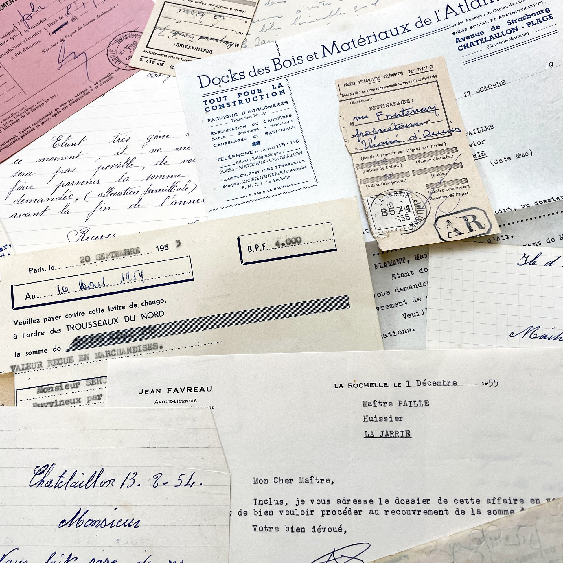 1950s - Vintage Ephemera Lot – French Letters, Invoices & Legal Documents from Notary Archive