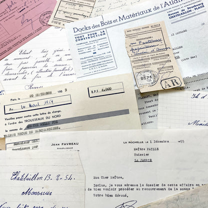 1950s - Vintage Ephemera Lot – French Letters, Invoices & Legal Documents from Notary Archive