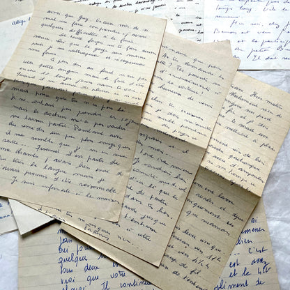1950s French handwritten letters set with various penmanship styles and vintage paper textures.