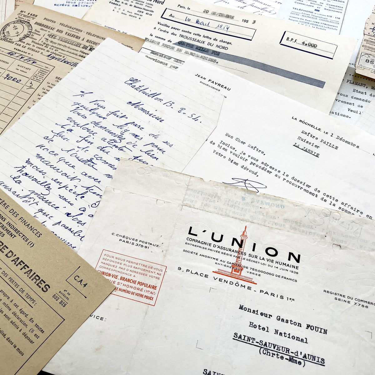 1950s - Vintage Ephemera Lot – French Letters, Invoices & Legal Documents from Notary Archive