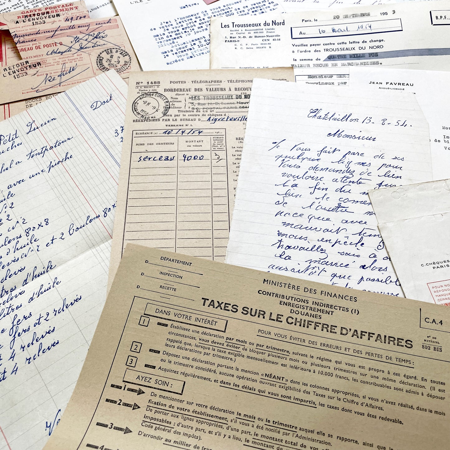 1950s - Vintage Ephemera Lot – French Letters, Invoices & Legal Documents from Notary Archive