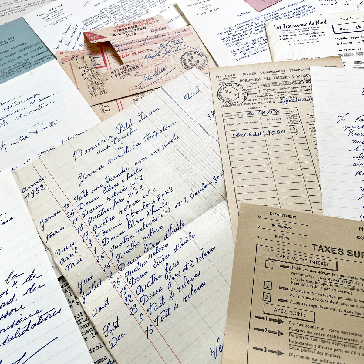 1950s - Vintage Ephemera Lot – French Letters, Invoices & Legal Documents from Notary Archive