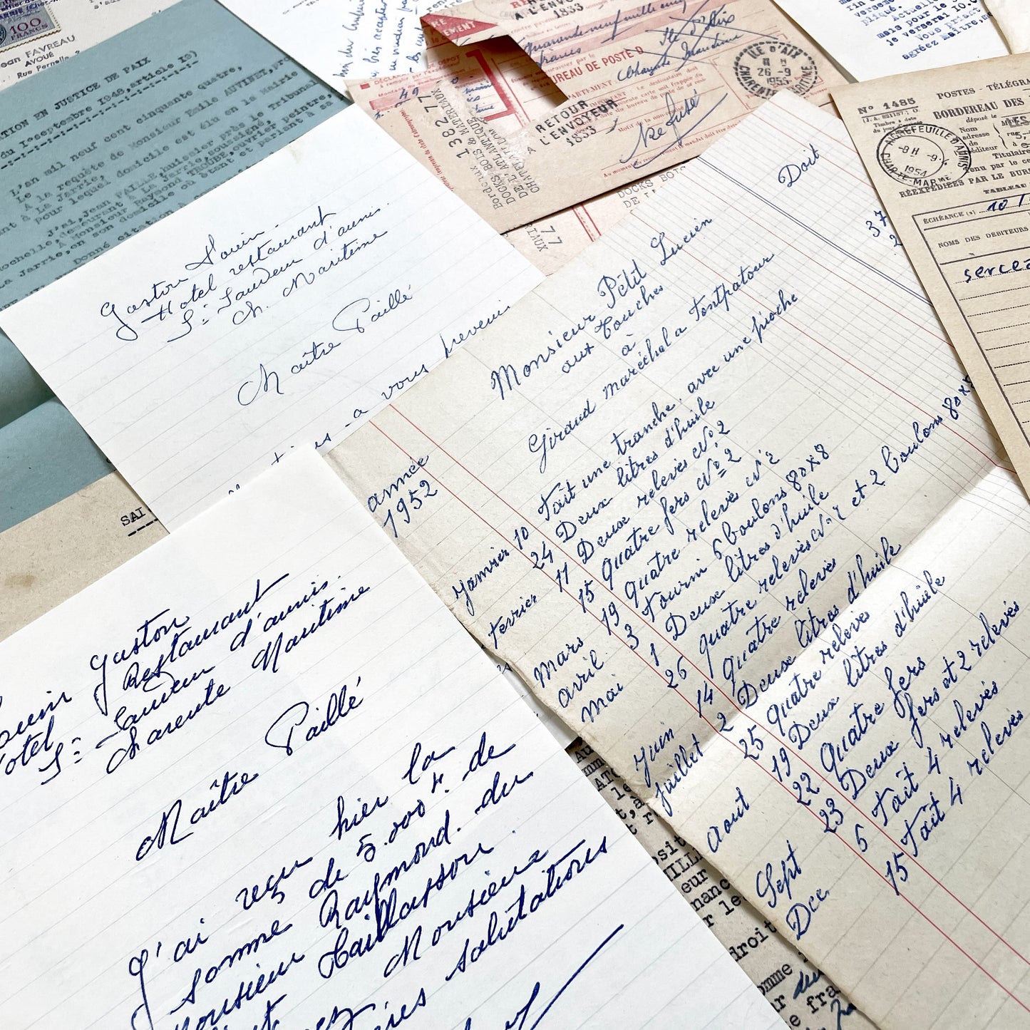 1950s - Vintage Ephemera Lot – French Letters, Invoices & Legal Documents from Notary Archive