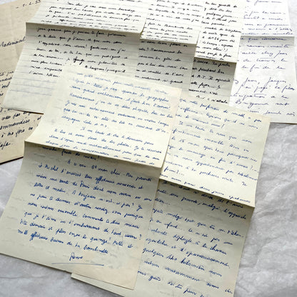 1950s French handwritten letters set with various penmanship styles and vintage paper textures.