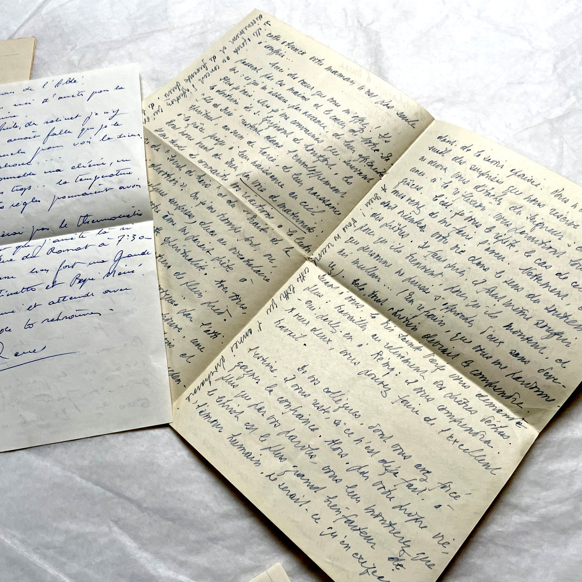 1950s French handwritten letters set with various penmanship styles and vintage paper textures.