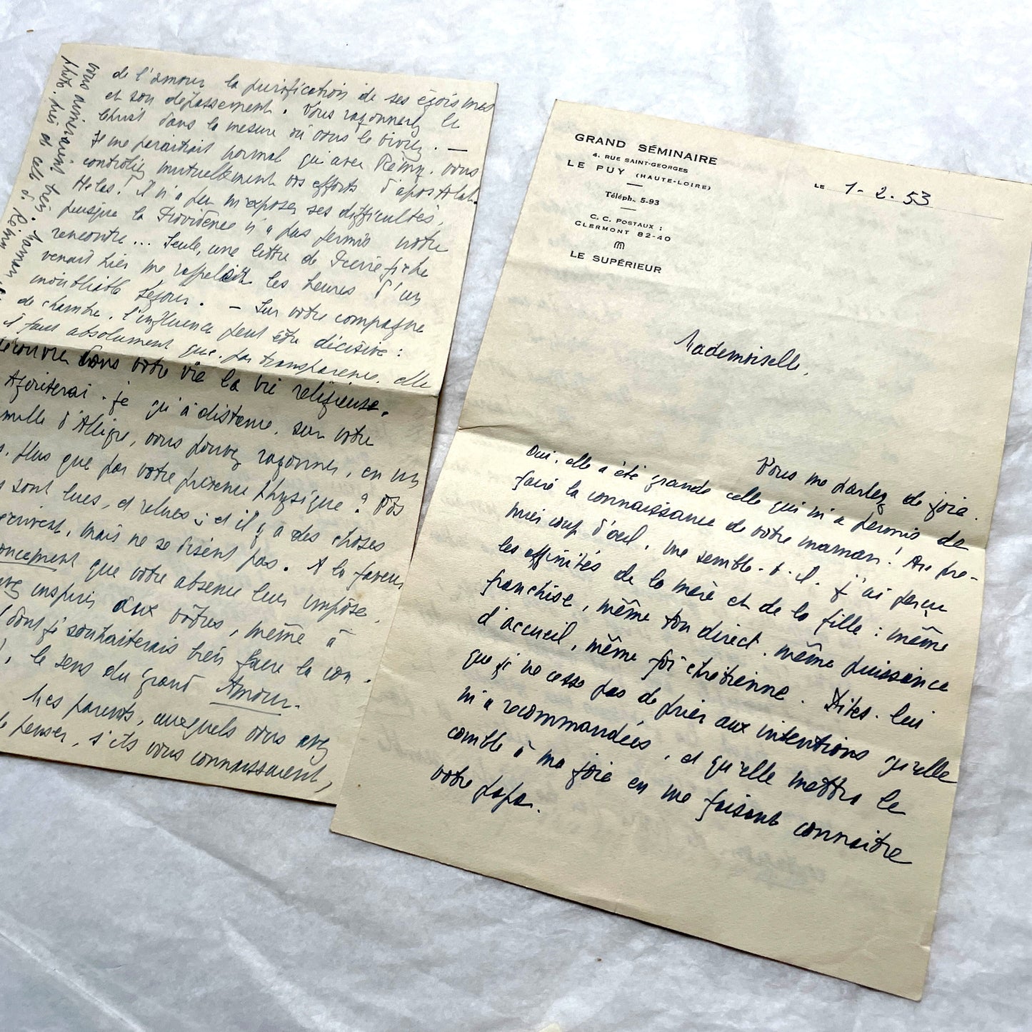1950s French handwritten letters set with various penmanship styles and vintage paper textures.