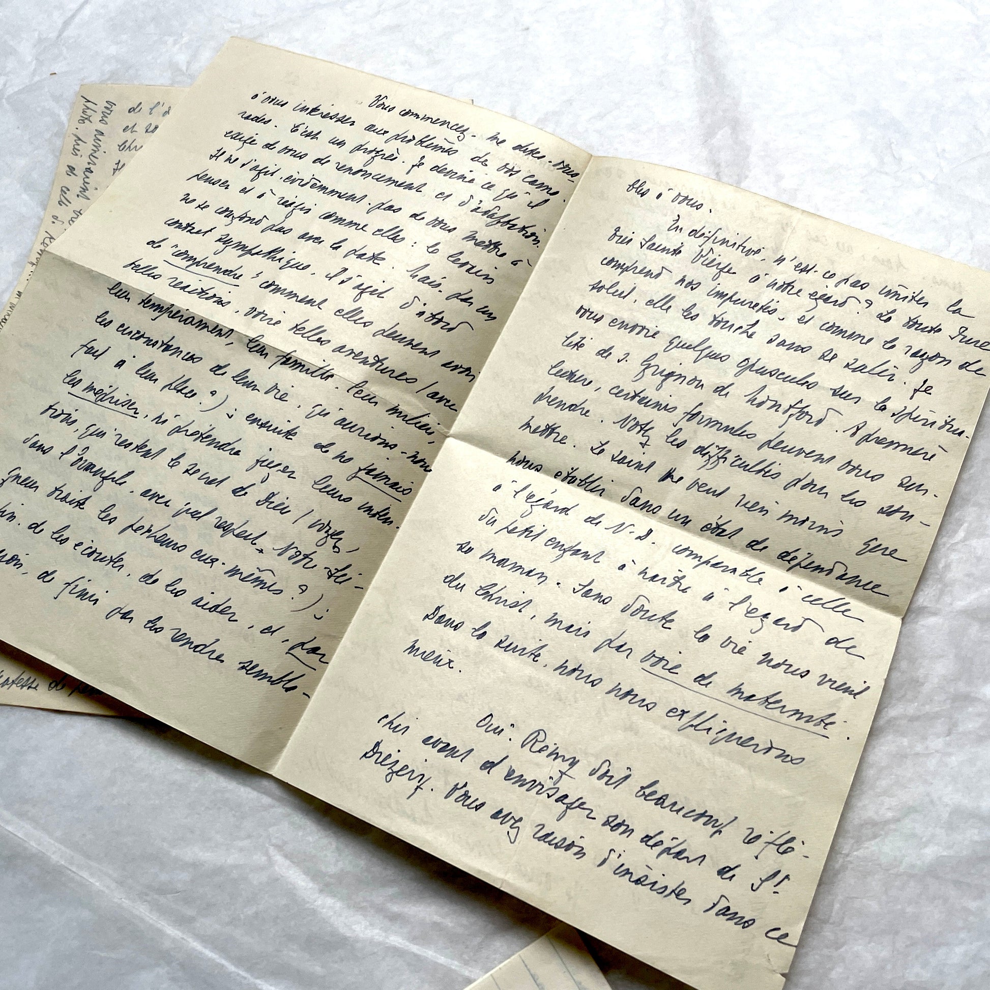 1950s French handwritten letters set with various penmanship styles and vintage paper textures.