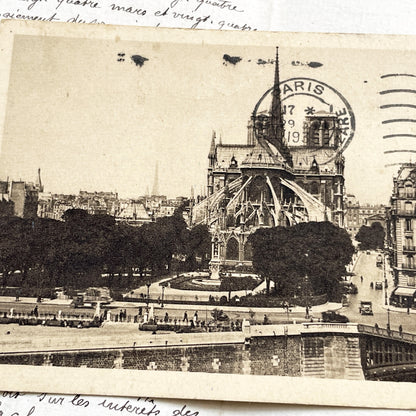 1930s - Historic Paris Postcard - Notre Dame Cathedral View - Seine River Bridge - Vintage French - Antique Parisian Ephemera Collectible