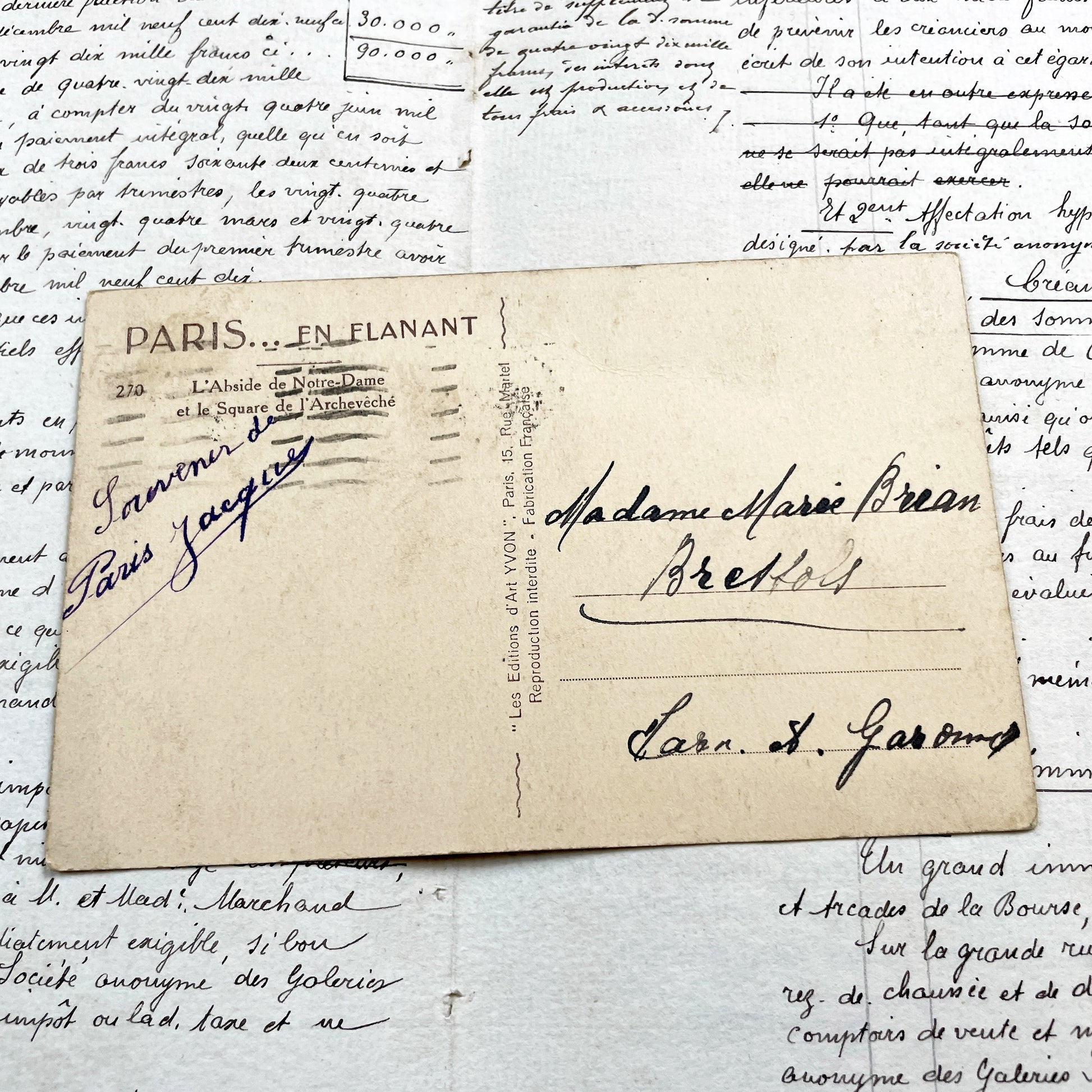 1930s - Historic Paris Postcard - Notre Dame Cathedral View - Seine River Bridge - Vintage French - Antique Parisian Ephemera Collectible