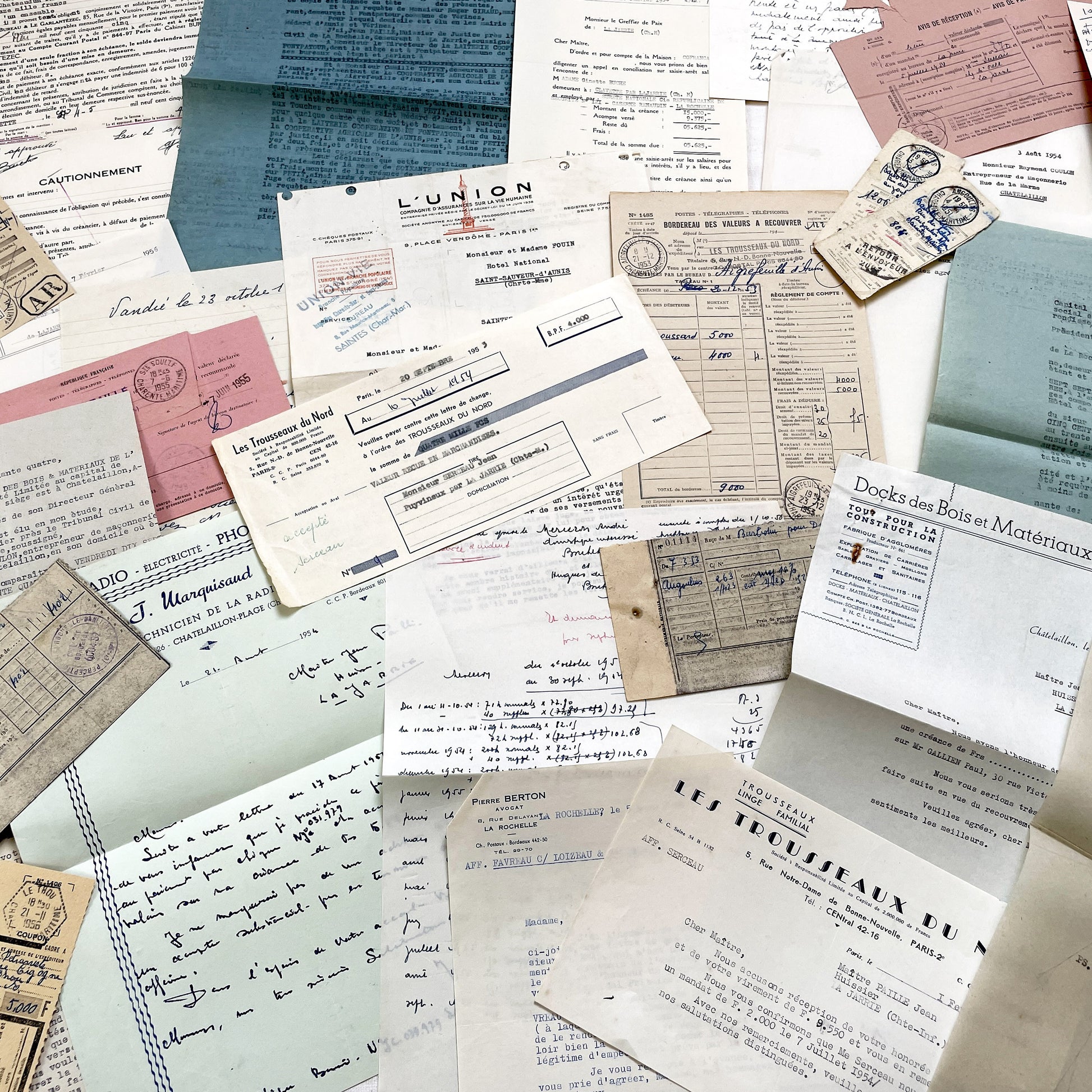 1950s - Vintage Ephemera Lot – French Letters, Invoices & Legal Documents from Notary Archive