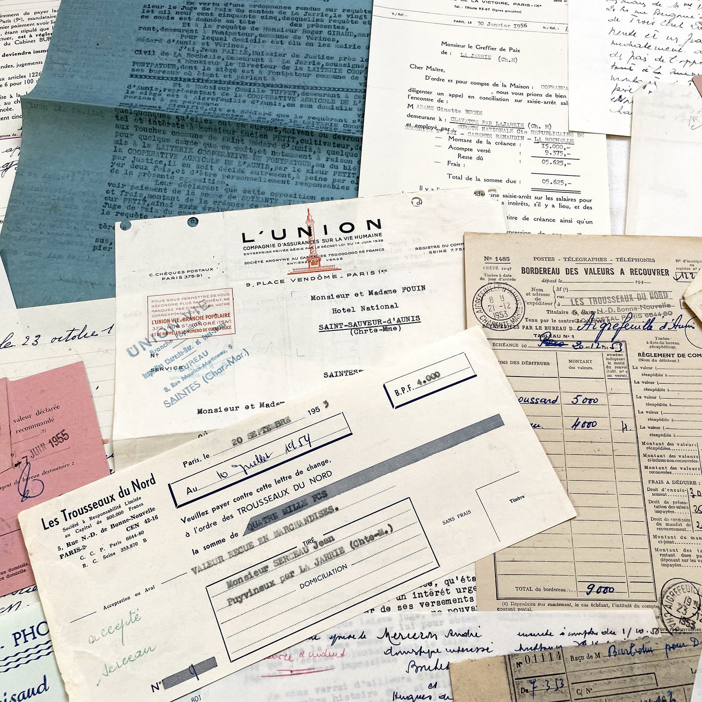 1950s - Vintage Ephemera Lot – French Letters, Invoices & Legal Documents from Notary Archive
