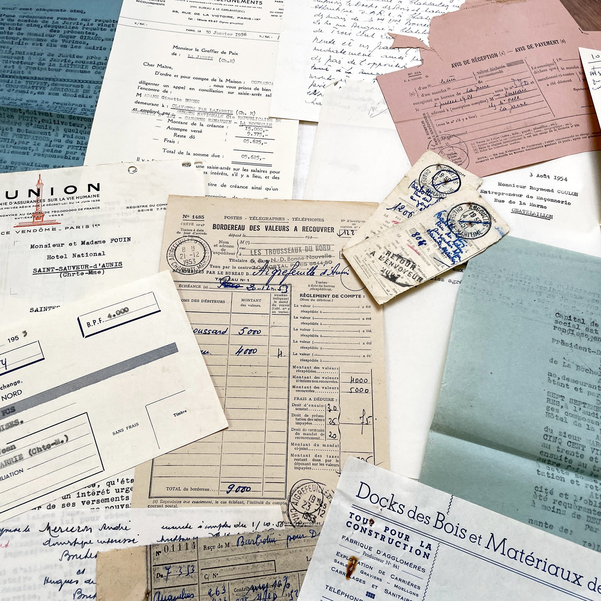 1950s - Vintage Ephemera Lot – French Letters, Invoices & Legal Documents from Notary Archive