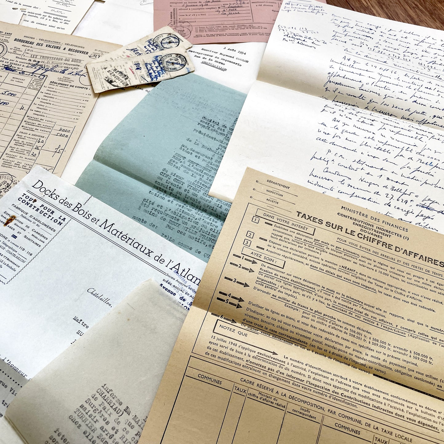 1950s - Vintage Ephemera Lot – French Letters, Invoices & Legal Documents from Notary Archive