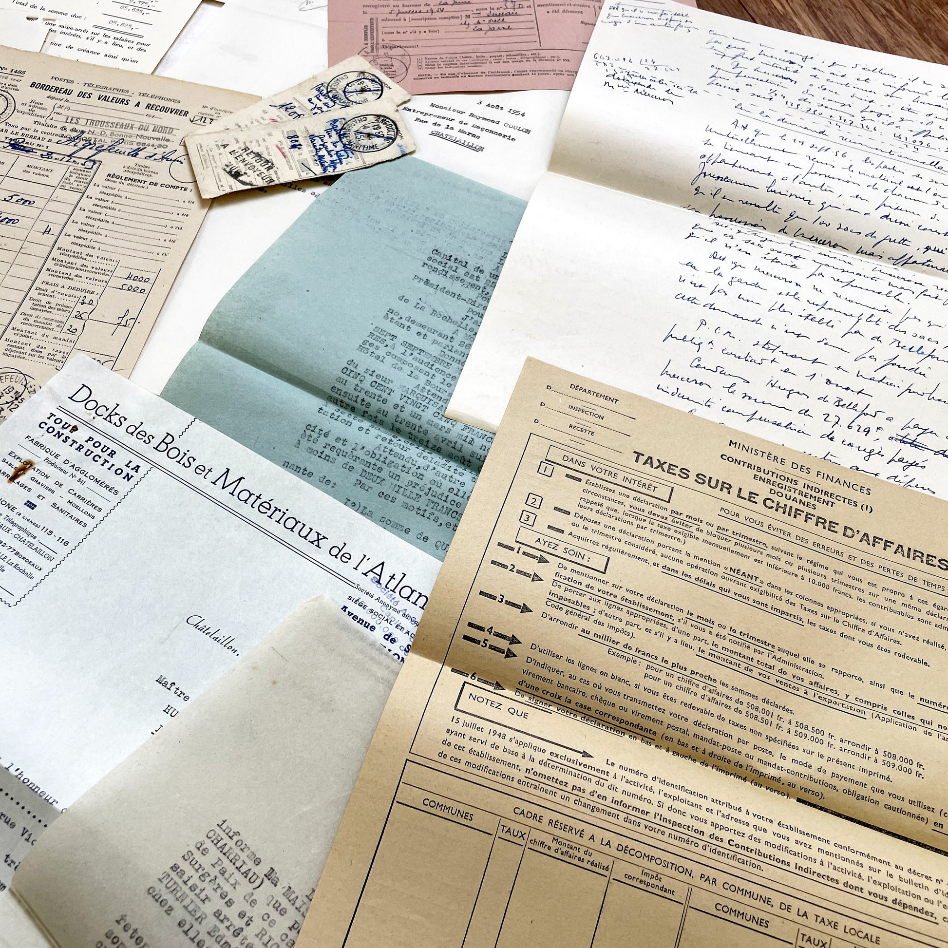 1950s - Vintage Ephemera Lot – French Letters, Invoices & Legal Documents from Notary Archive