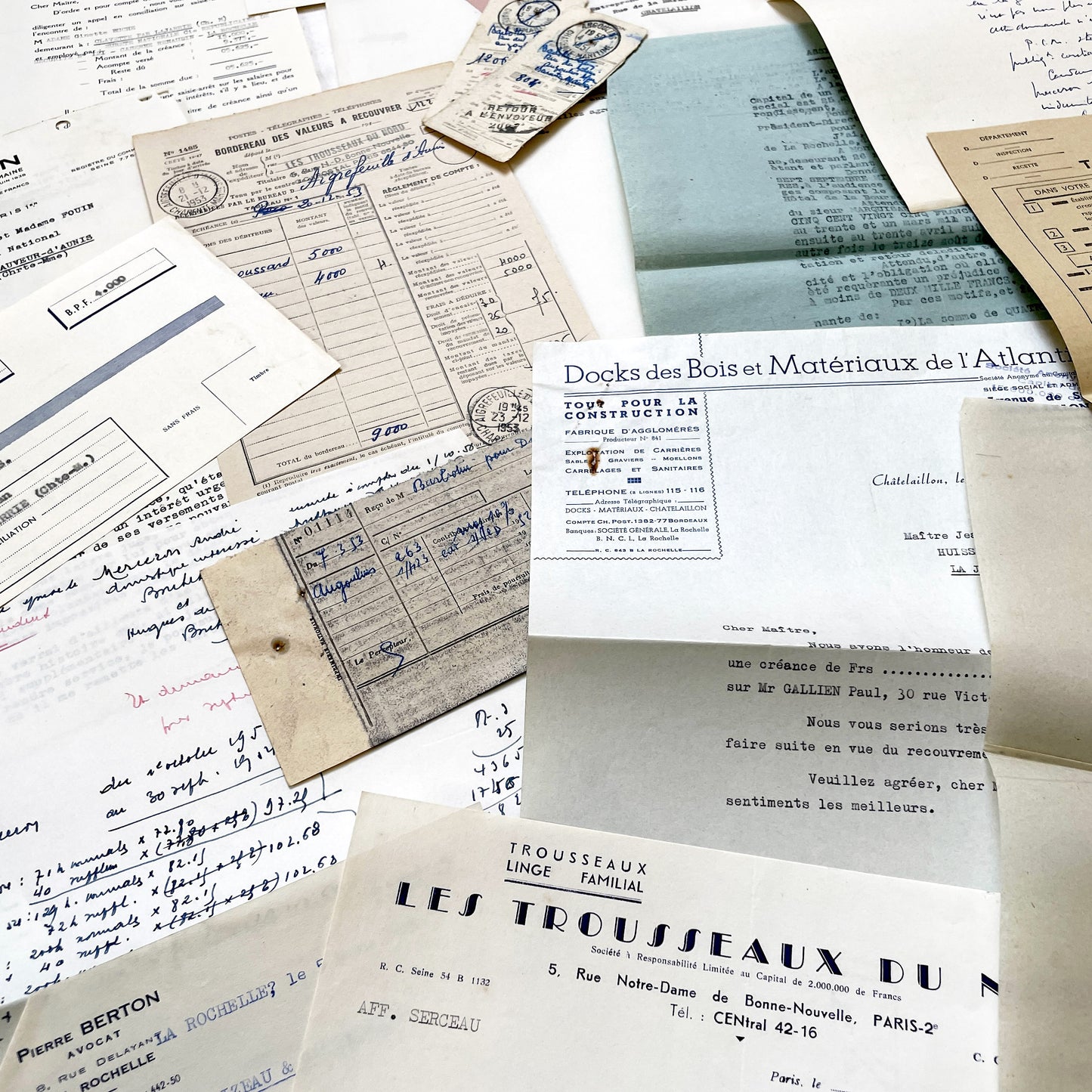 1950s - Vintage Ephemera Lot – French Letters, Invoices & Legal Documents from Notary Archive