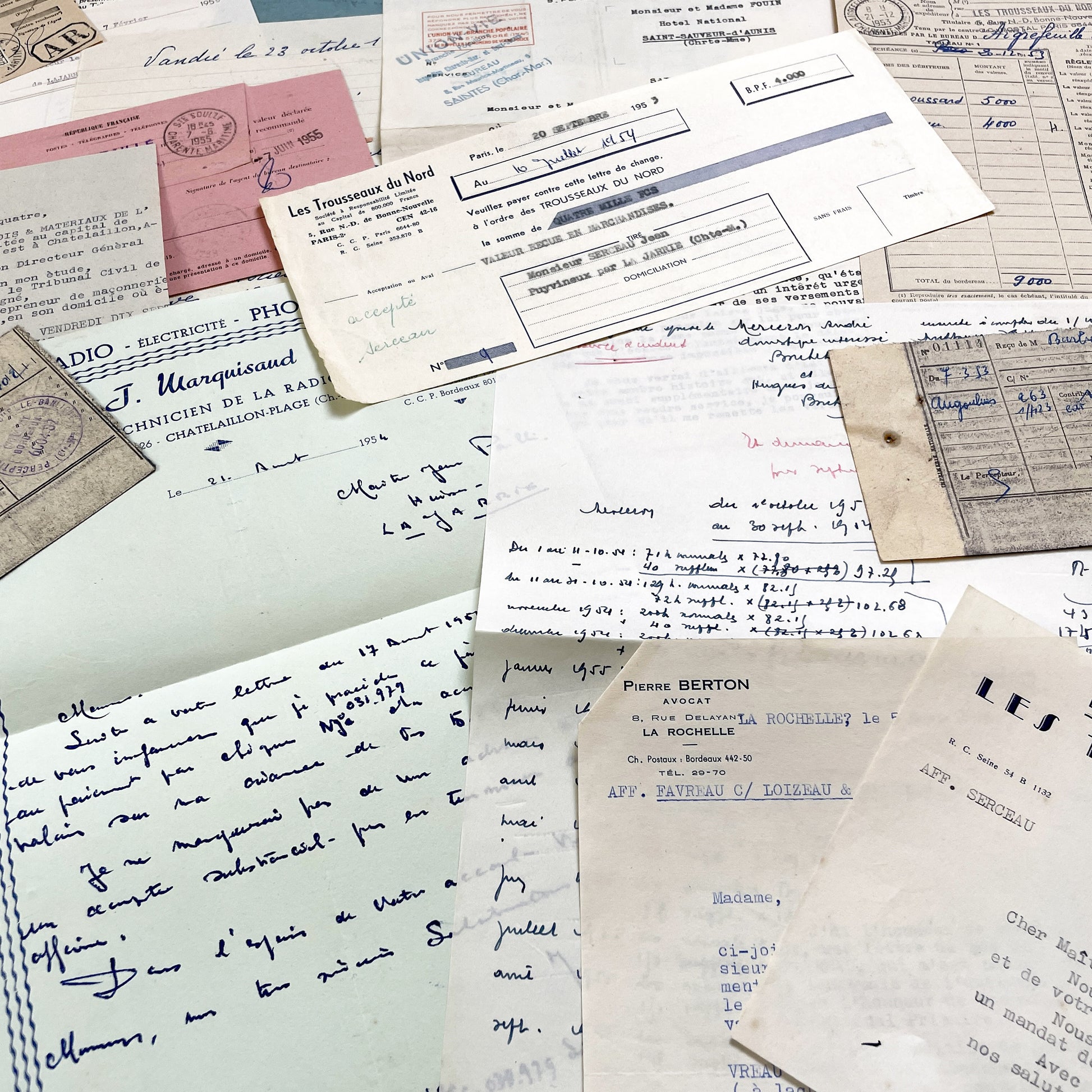 1950s - Vintage Ephemera Lot – French Letters, Invoices & Legal Documents from Notary Archive