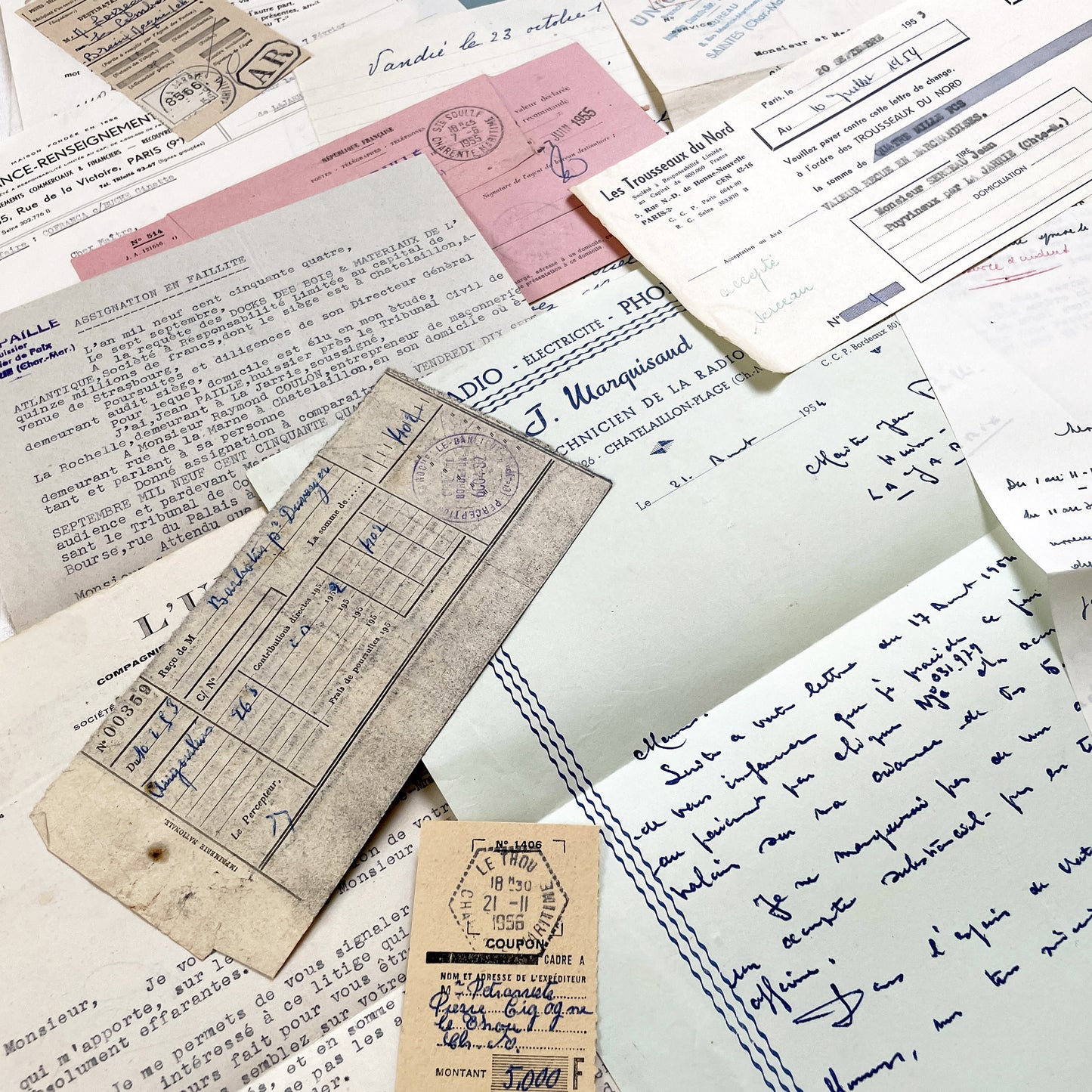 1950s - Vintage Ephemera Lot – French Letters, Invoices & Legal Documents from Notary Archive