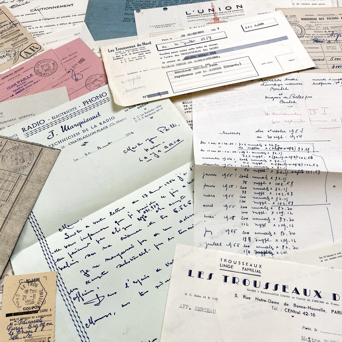 1950s - Vintage Ephemera Lot – French Letters, Invoices & Legal Documents from Notary Archive
