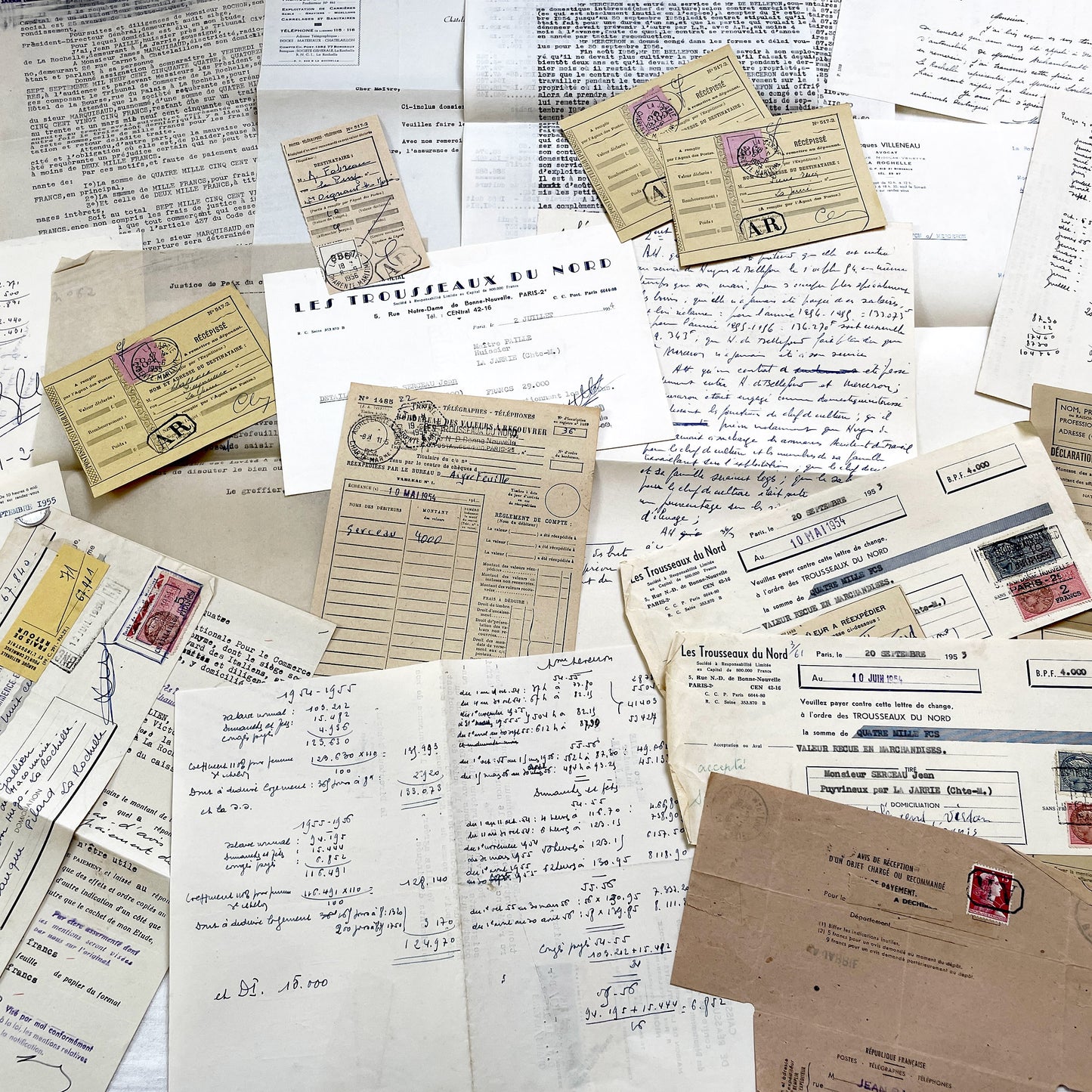 1950s - Vintage Ephemera Lot – French Letters, Invoices & Legal Documents from Notary Archive