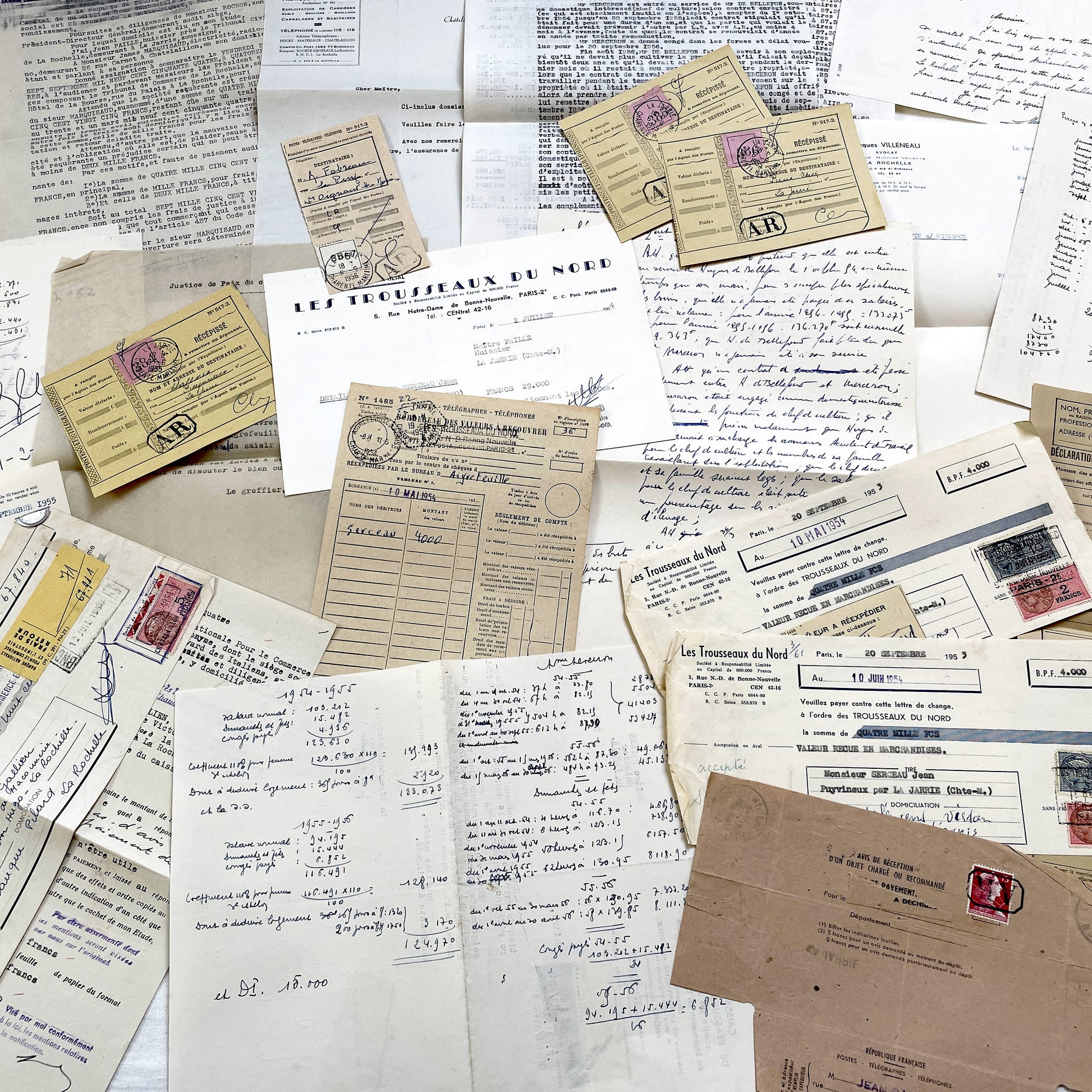 1950s - Vintage Ephemera Lot – French Letters, Invoices & Legal Documents from Notary Archive