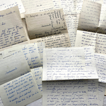 Set of 10 handwritten French letters from the 1950s, featuring various vintage paper and cursive script.