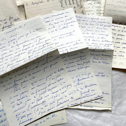 Set of 10 handwritten French letters from the 1950s, featuring various vintage paper and cursive script.