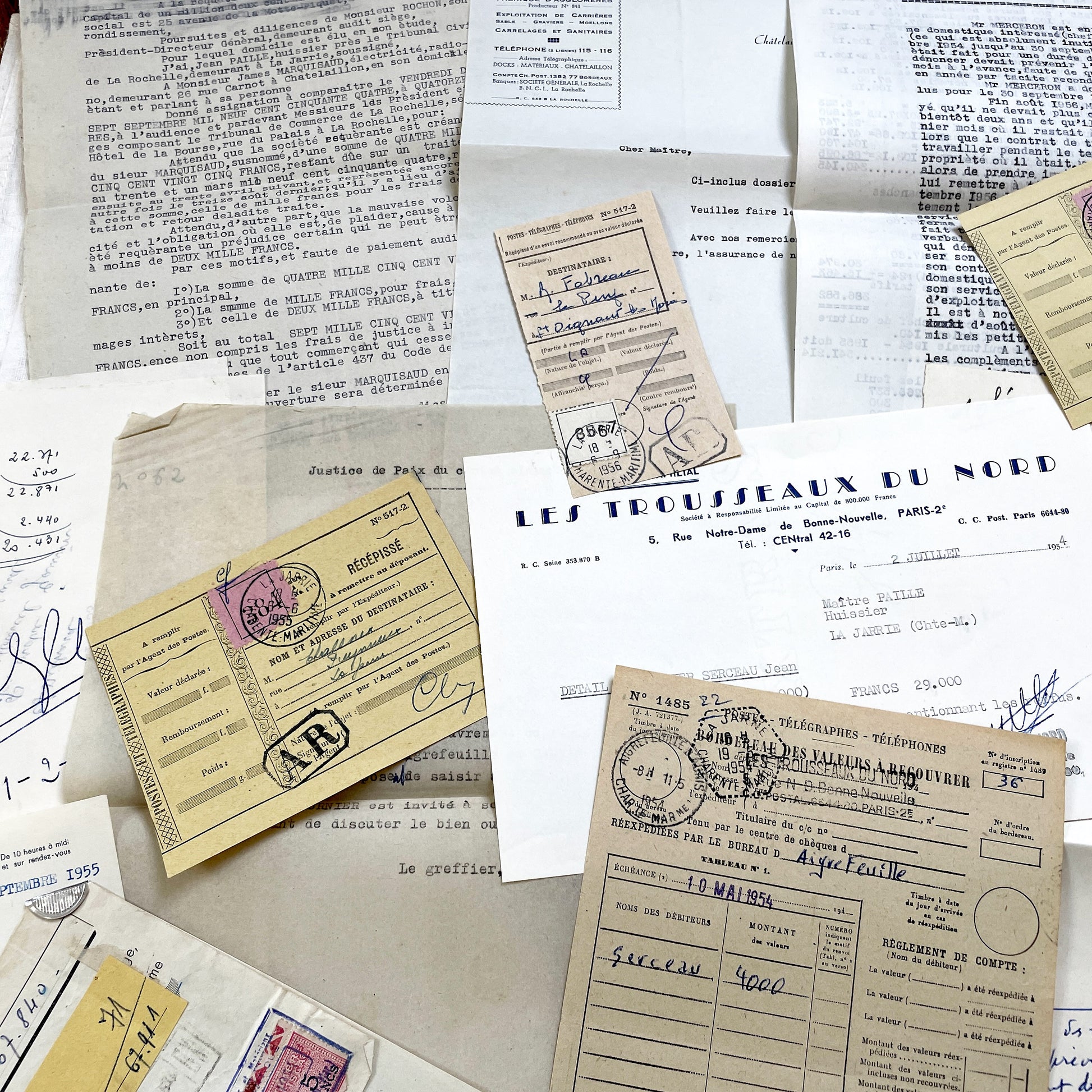 1950s - Vintage Ephemera Lot – French Letters, Invoices & Legal Documents from Notary Archive