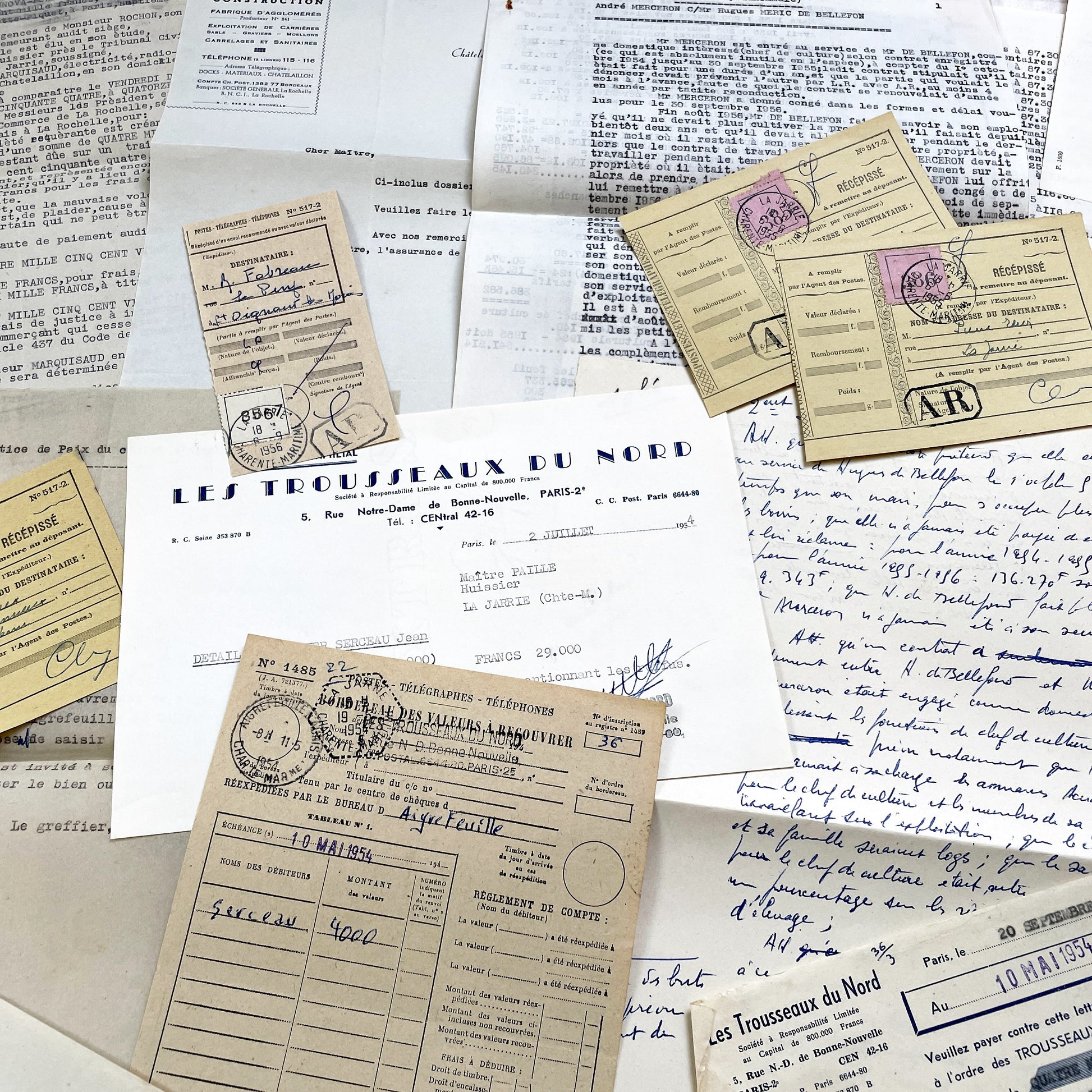 1950s - Vintage Ephemera Lot – French Letters, Invoices & Legal Documents from Notary Archive