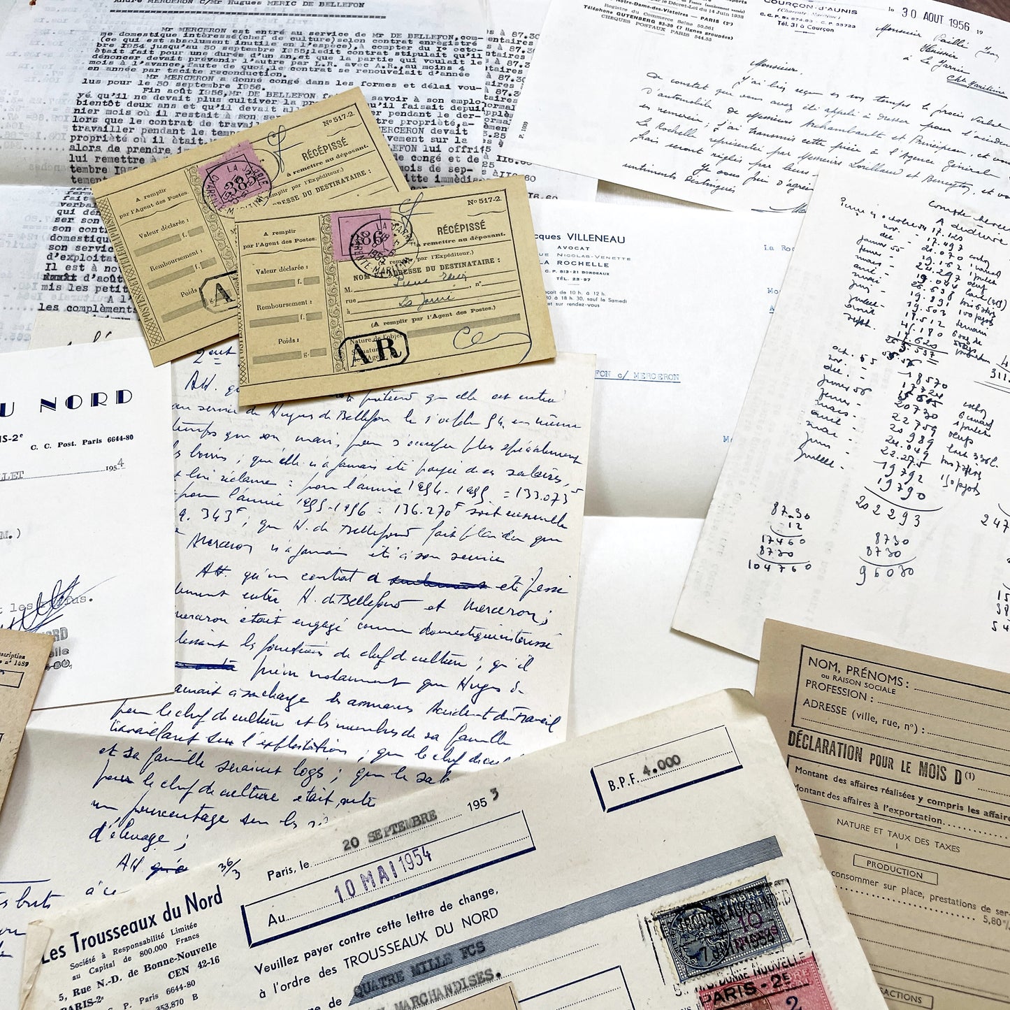 1950s - Vintage Ephemera Lot – French Letters, Invoices & Legal Documents from Notary Archive