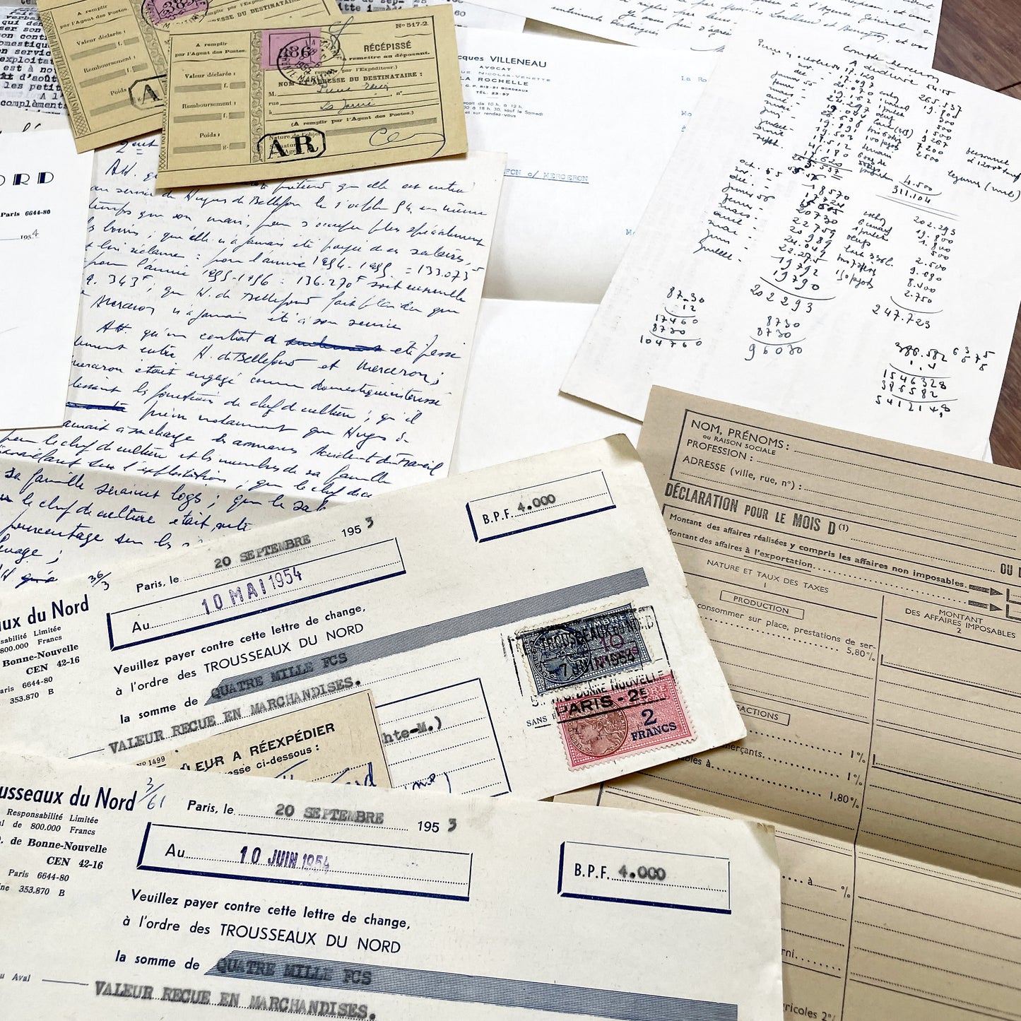 1950s - Vintage Ephemera Lot – French Letters, Invoices & Legal Documents from Notary Archive