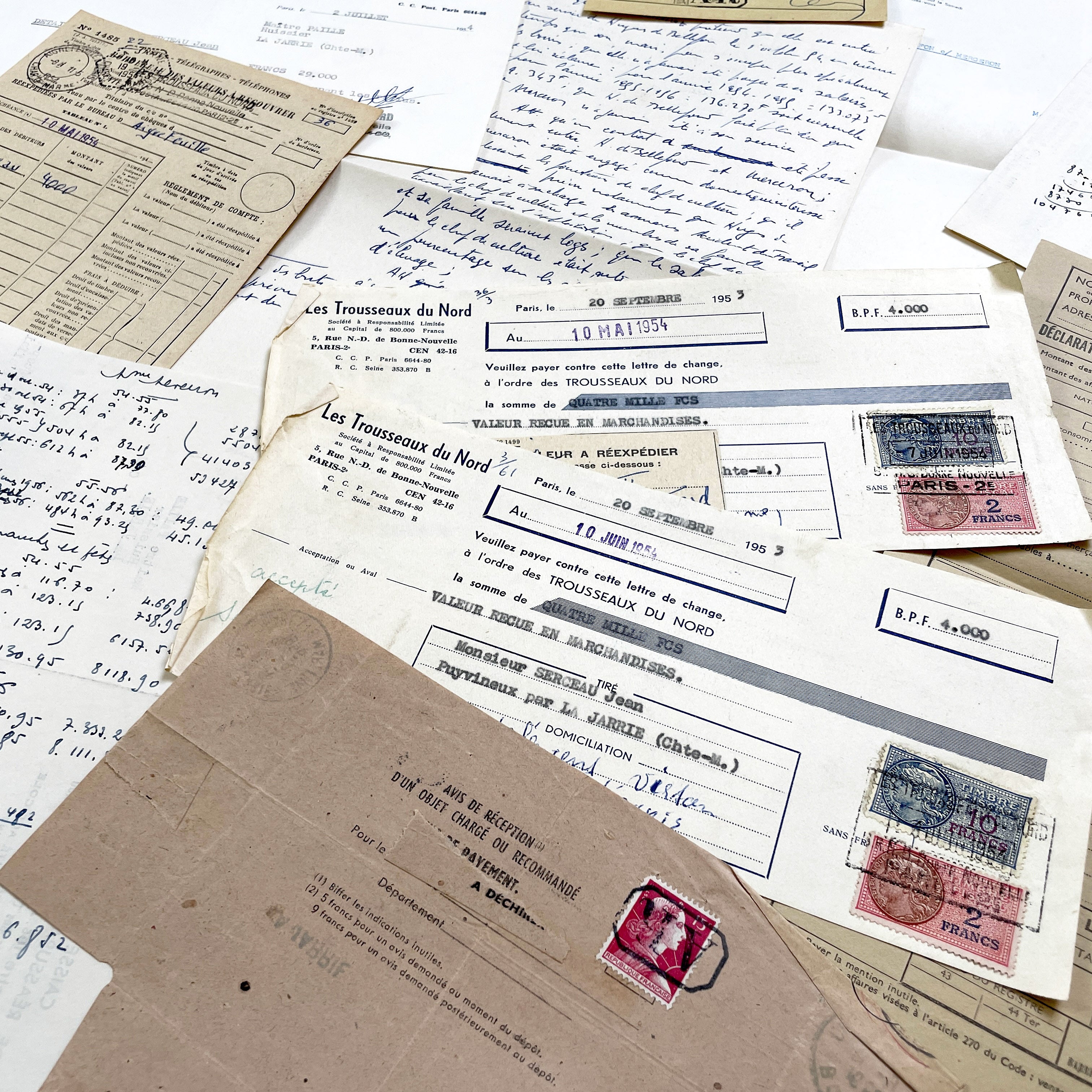 1950s - Vintage Ephemera Lot – French Letters, Invoices & Legal Documents from Notary Archive