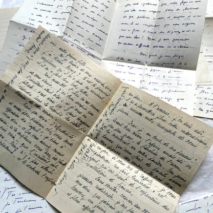 Set of 10 handwritten French letters from the 1950s, featuring various vintage paper and cursive script.