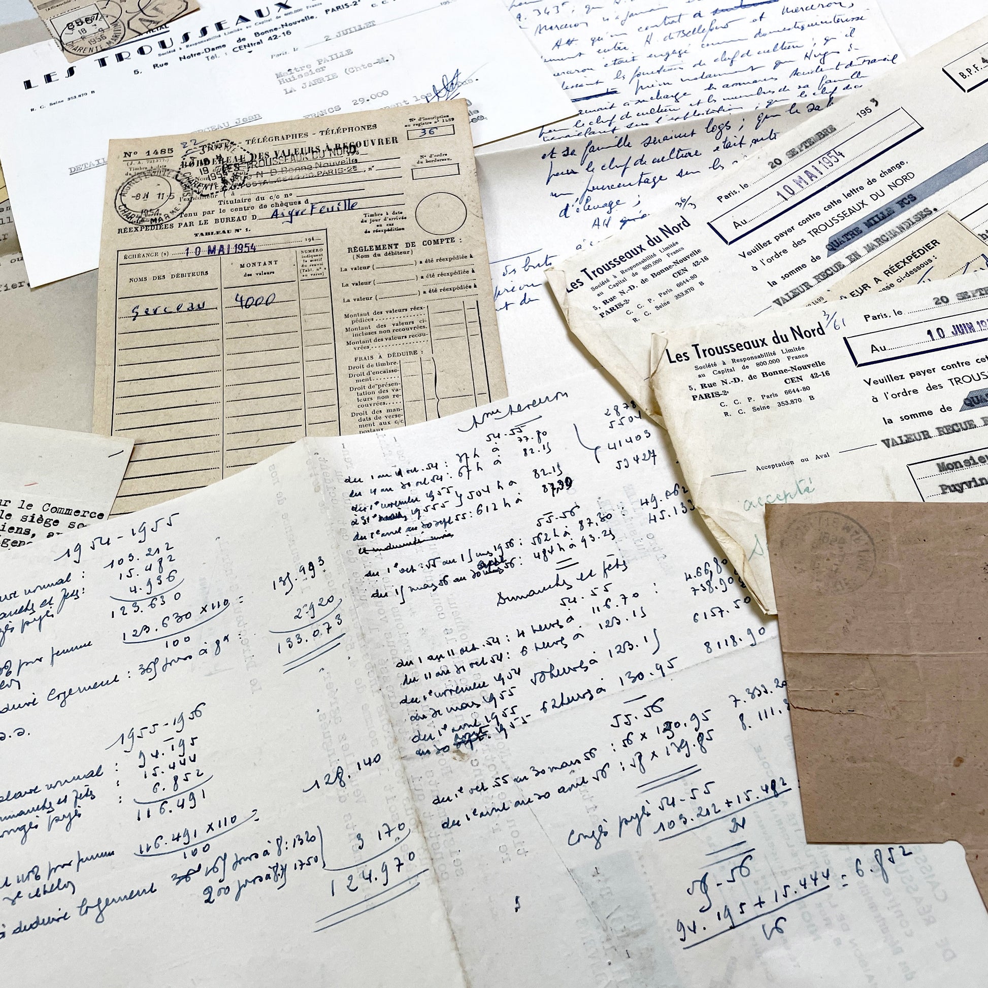 1950s - Vintage Ephemera Lot – French Letters, Invoices & Legal Documents from Notary Archive