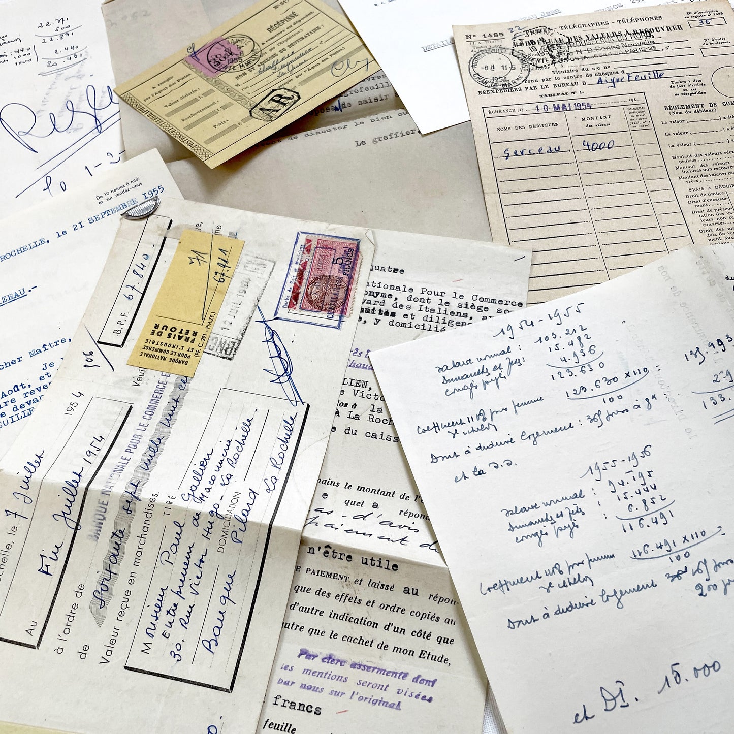 1950s - Vintage Ephemera Lot – French Letters, Invoices & Legal Documents from Notary Archive