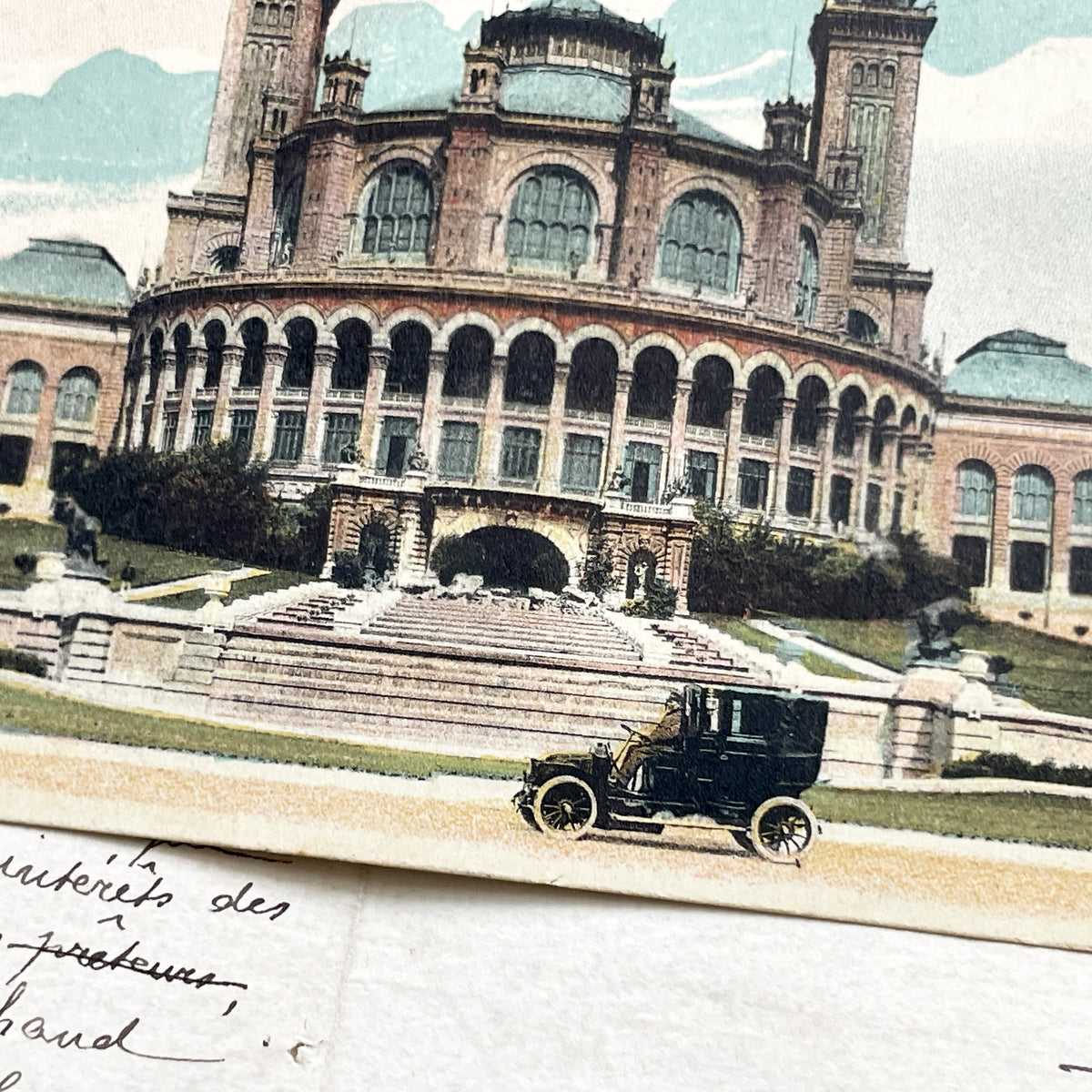 1910s - Historic Paris Trocadéro Palace Postcard - Vintage French Architecture - Belle Époque Automobile - Parisian Landmark Scene