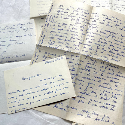 Set of 10 handwritten French letters from the 1950s, featuring various vintage paper and cursive script.