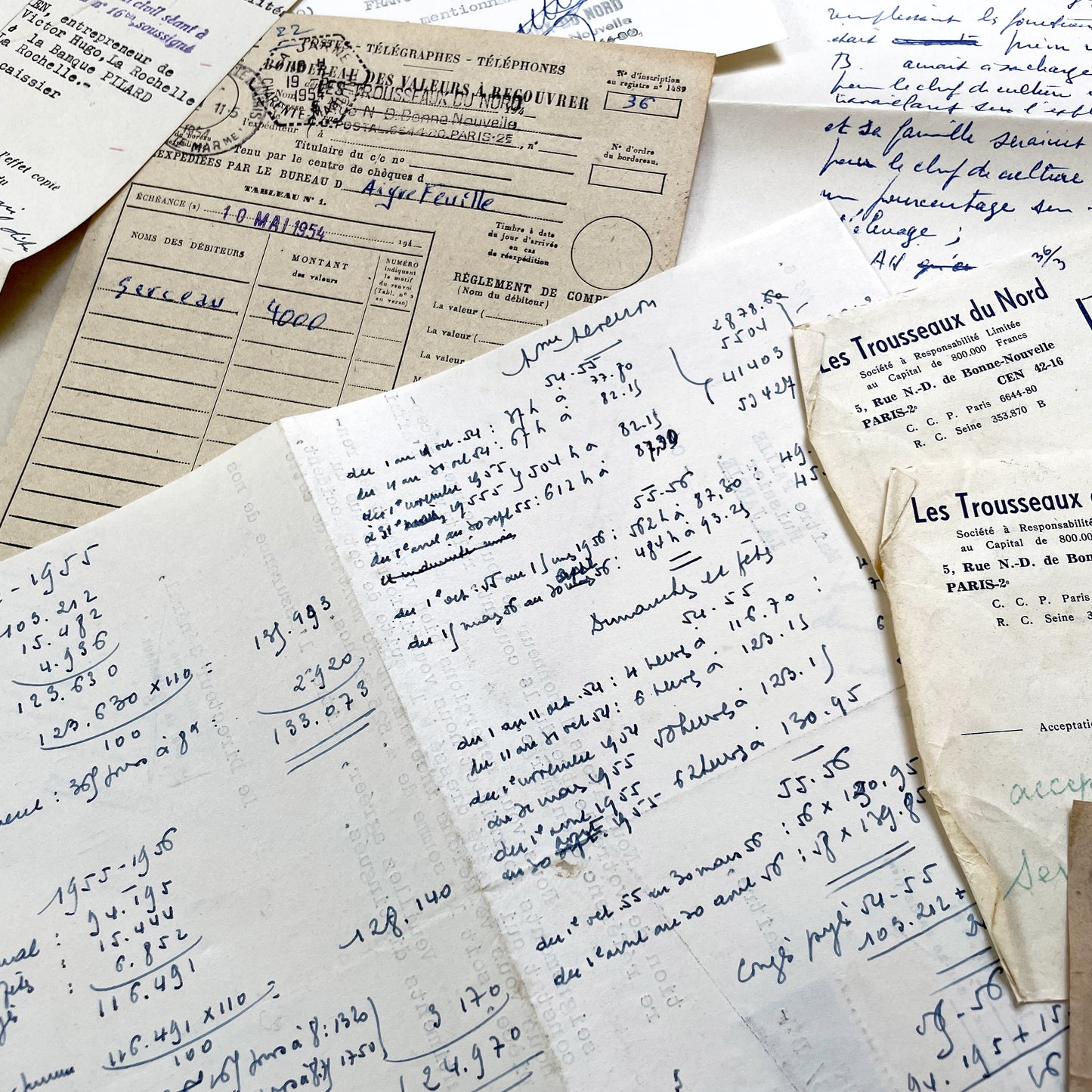 1950s - Vintage Ephemera Lot – French Letters, Invoices & Legal Documents from Notary Archive