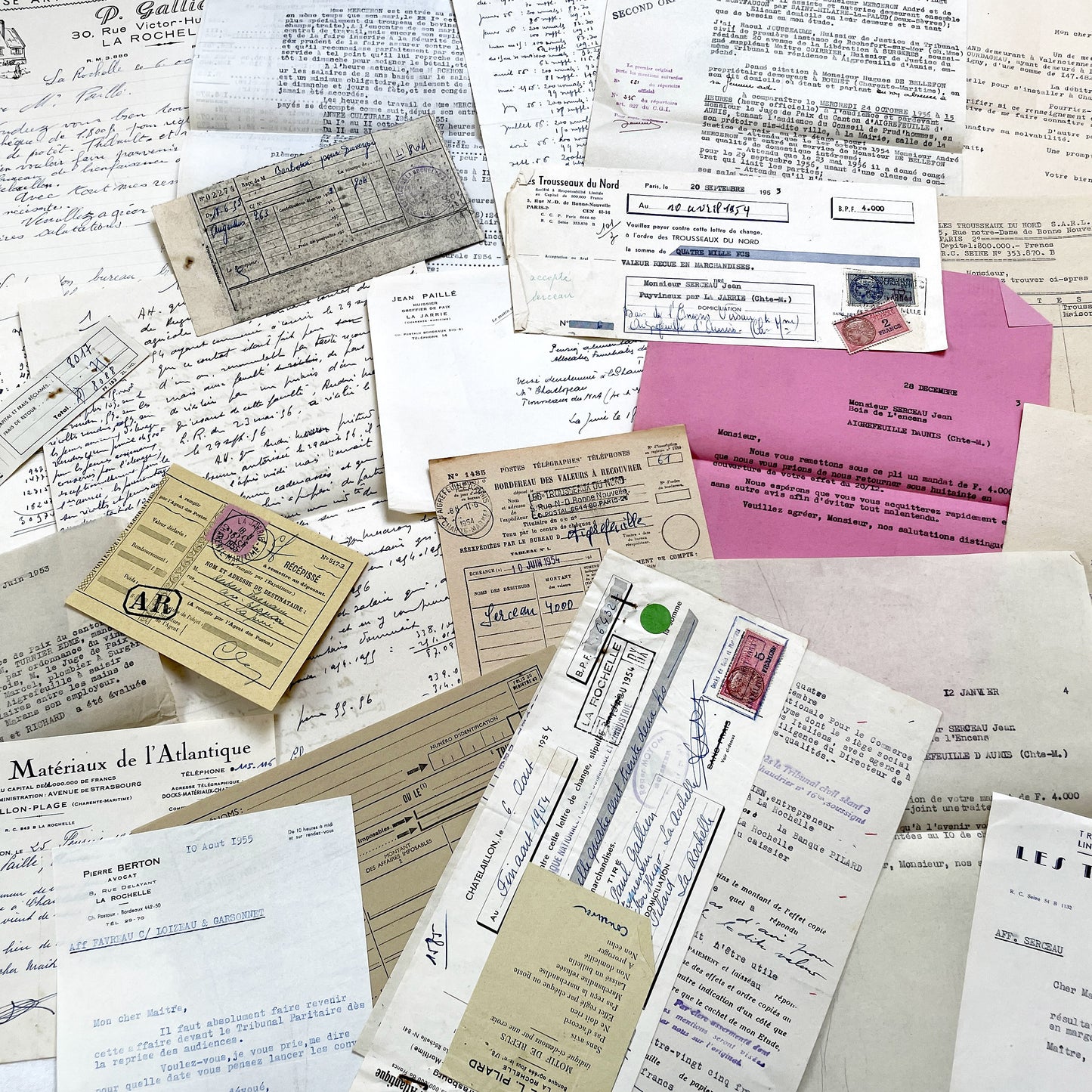 1950s - Vintage Ephemera Lot – French Letters, Invoices & Legal Documents from Notary Archive