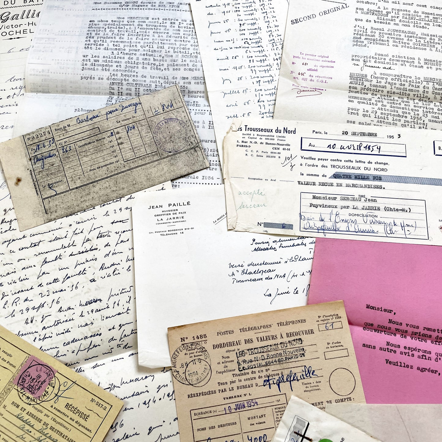 1950s - Vintage Ephemera Lot – French Letters, Invoices & Legal Documents from Notary Archive