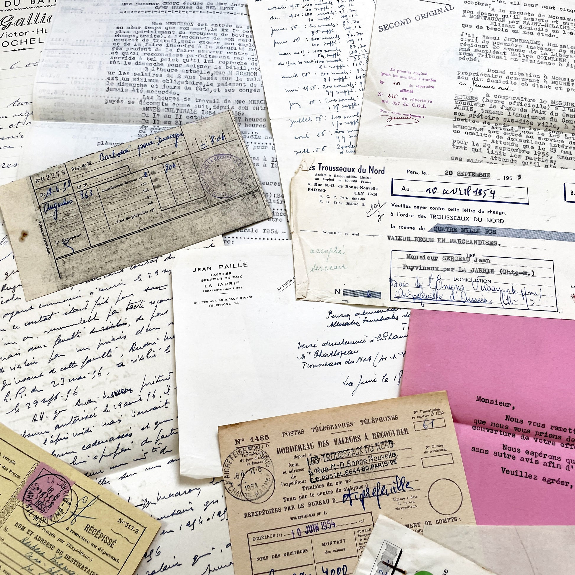 1950s - Vintage Ephemera Lot – French Letters, Invoices & Legal Documents from Notary Archive