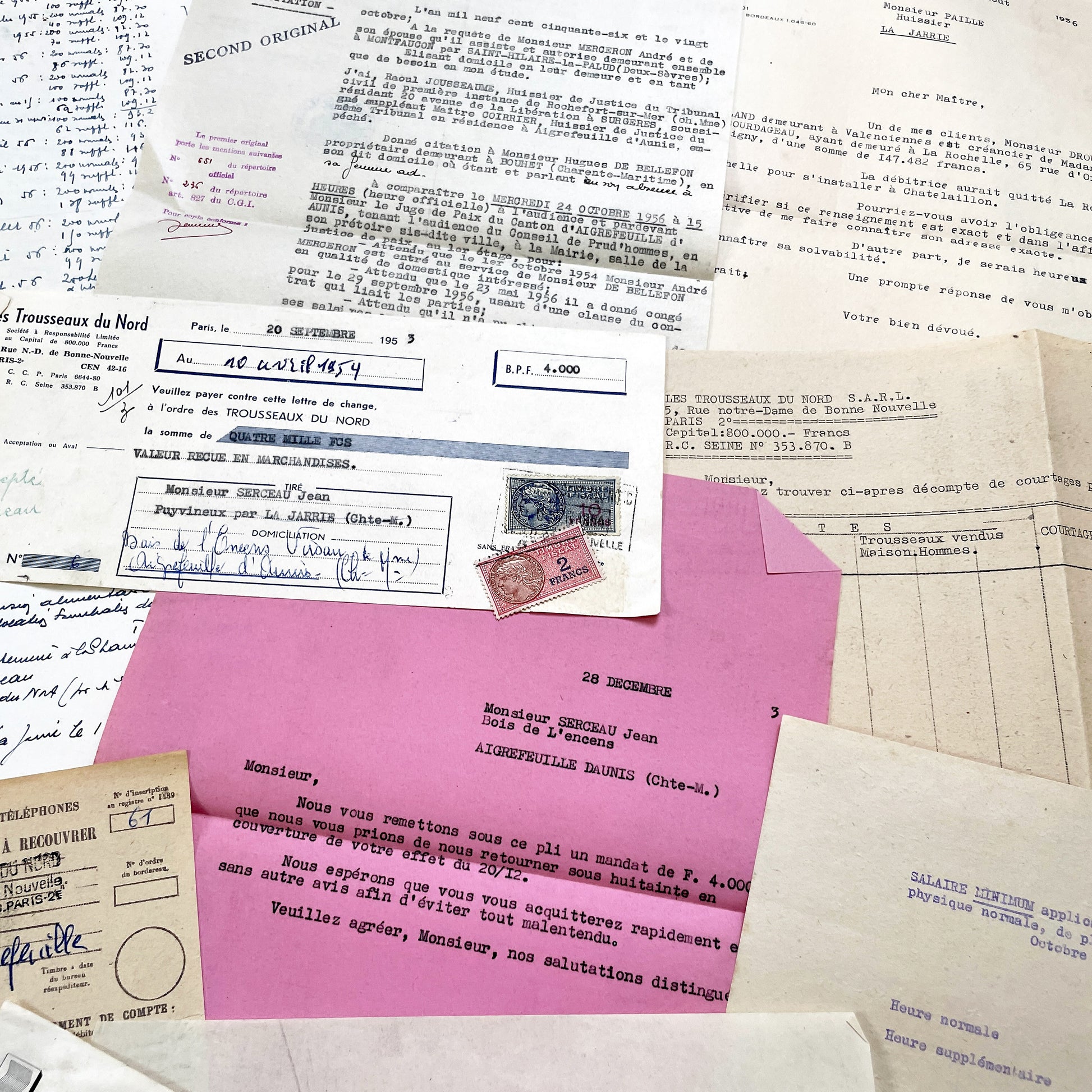1950s - Vintage Ephemera Lot – French Letters, Invoices & Legal Documents from Notary Archive