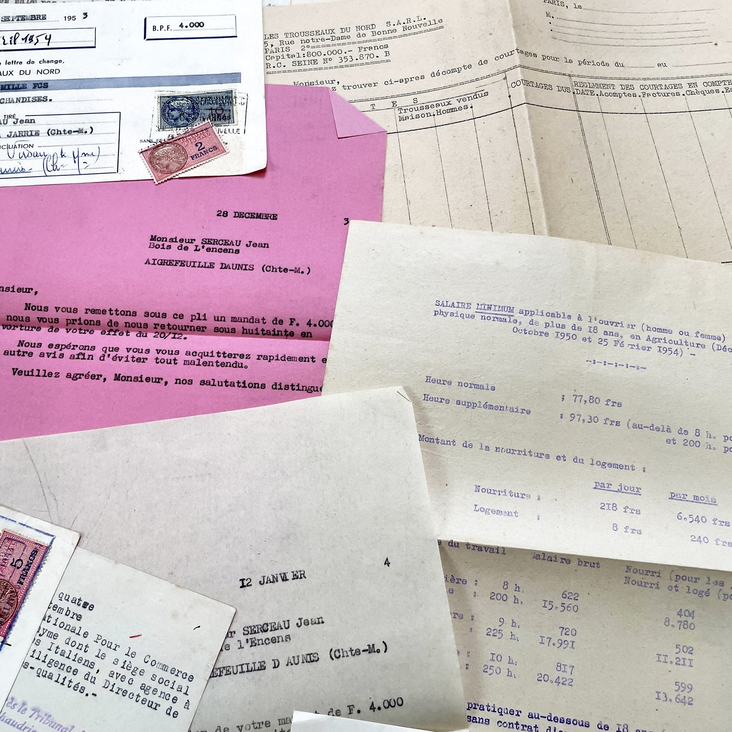 1950s - Vintage Ephemera Lot – French Letters, Invoices & Legal Documents from Notary Archive