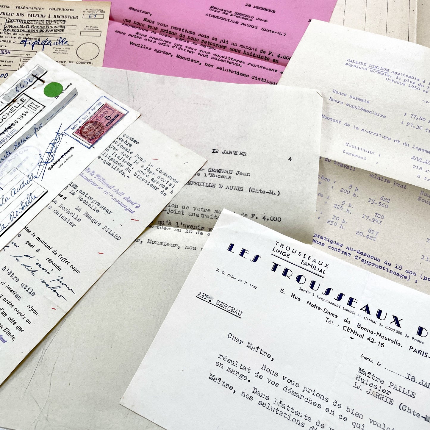 1950s - Vintage Ephemera Lot – French Letters, Invoices & Legal Documents from Notary Archive