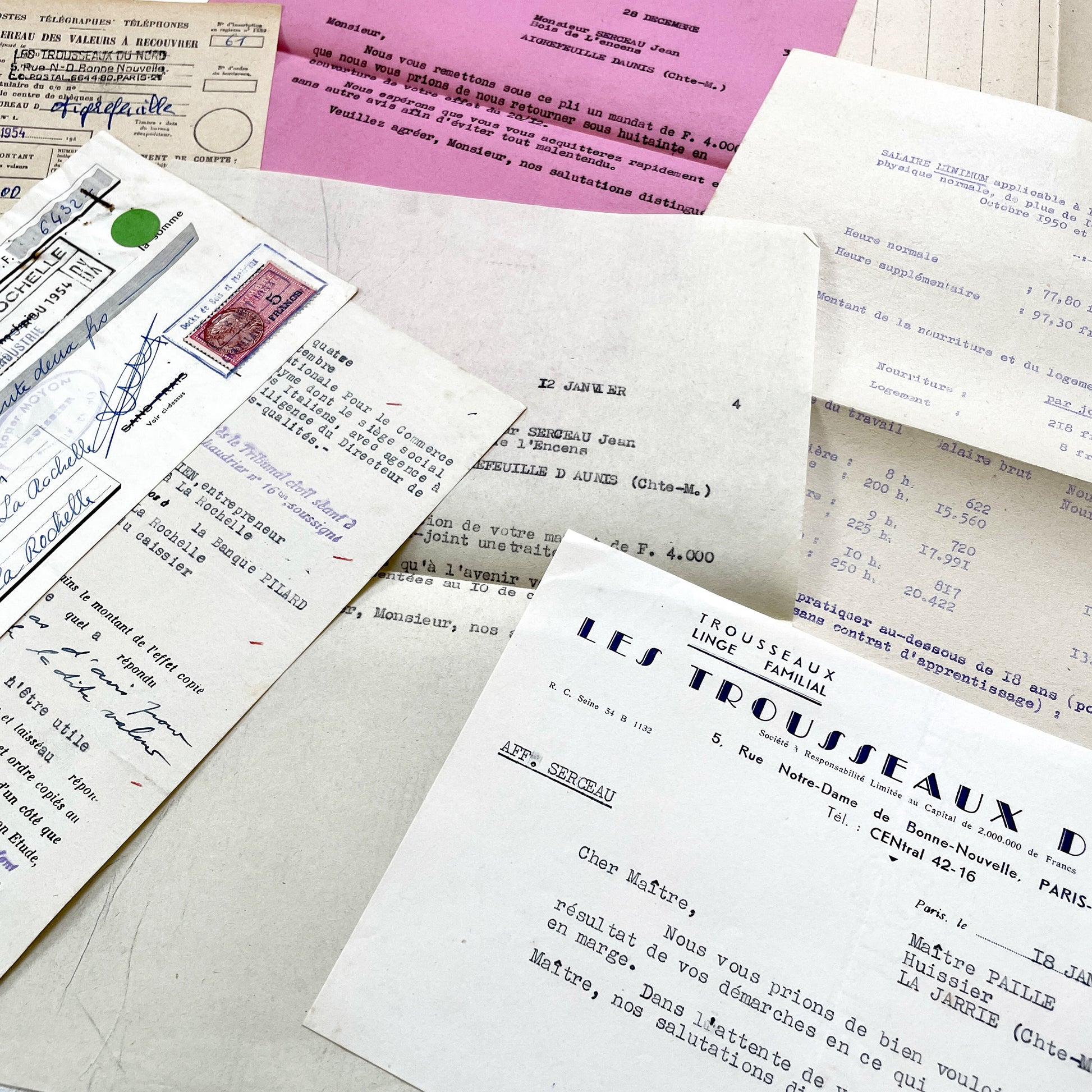 1950s - Vintage Ephemera Lot – French Letters, Invoices & Legal Documents from Notary Archive