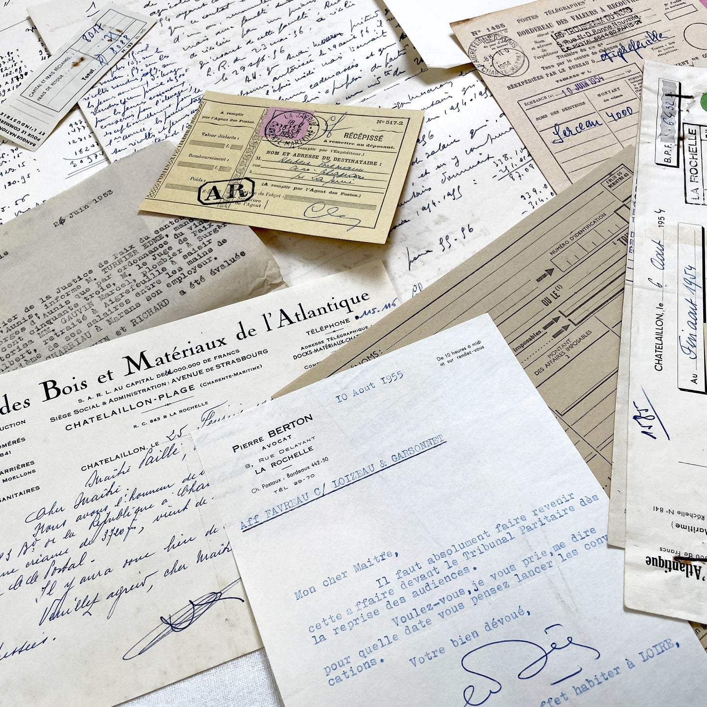 1950s - Vintage Ephemera Lot – French Letters, Invoices & Legal Documents from Notary Archive