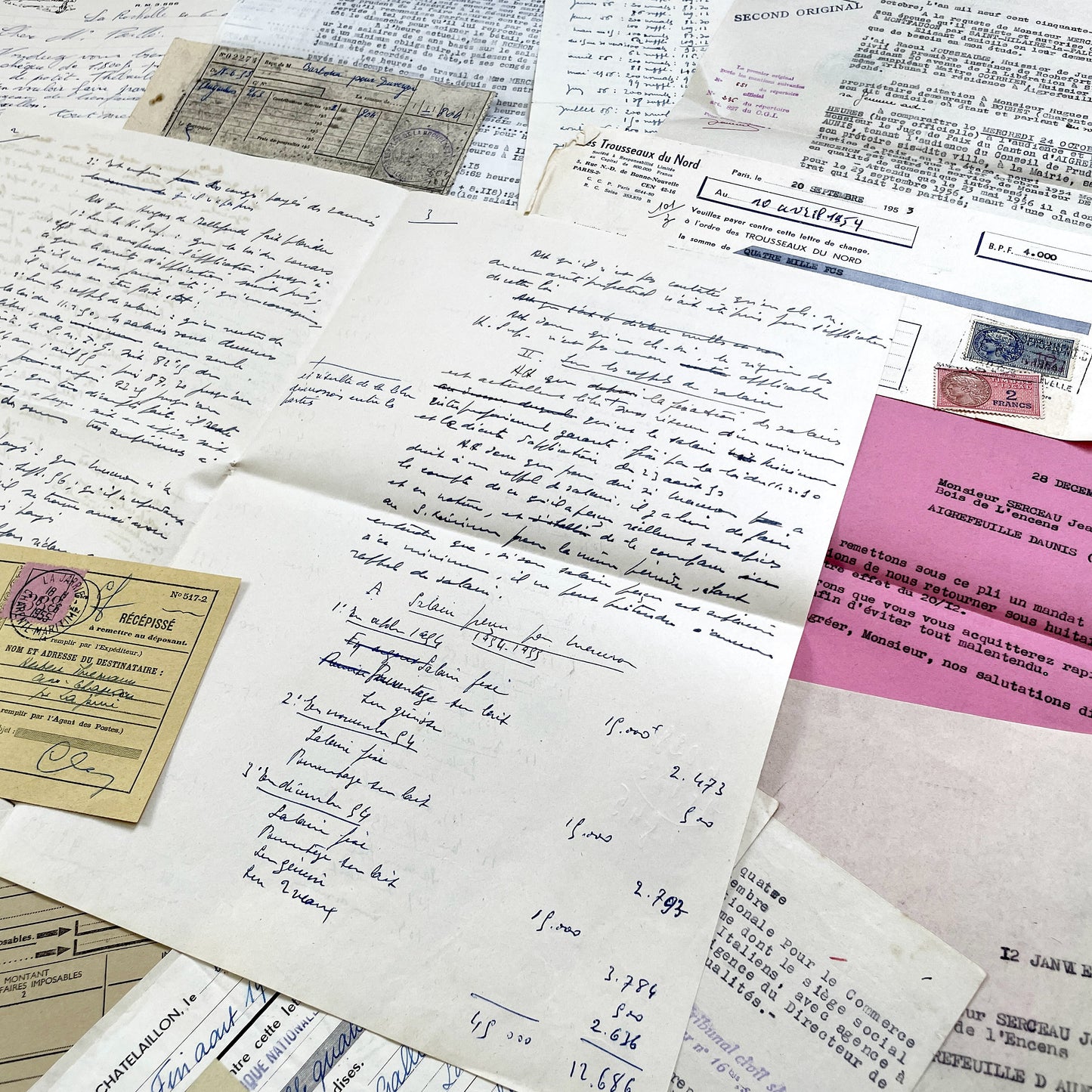 1950s - Vintage Ephemera Lot – French Letters, Invoices & Legal Documents from Notary Archive