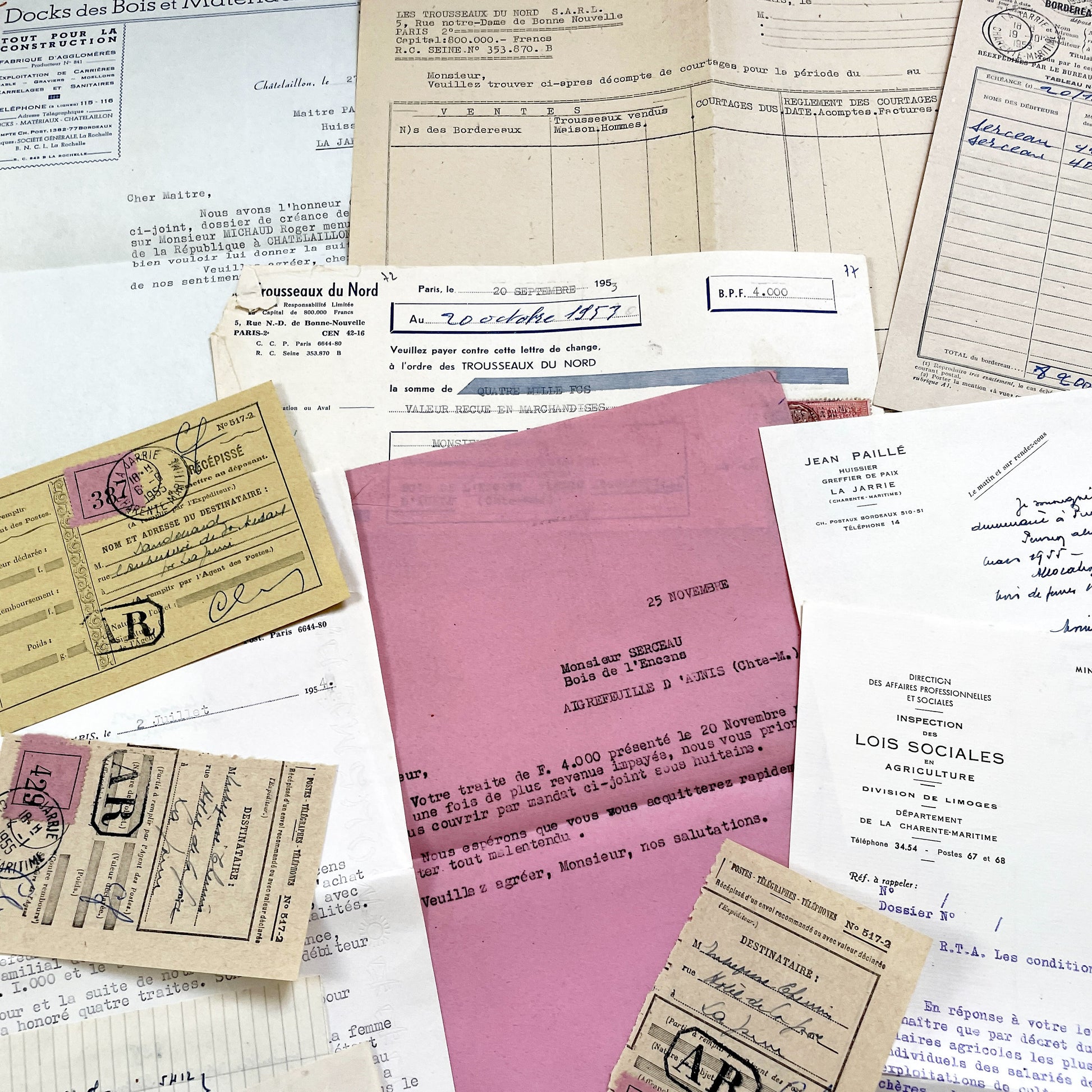 1950s - Vintage Ephemera Lot – French Letters, Invoices & Legal Documents from Notary Archive