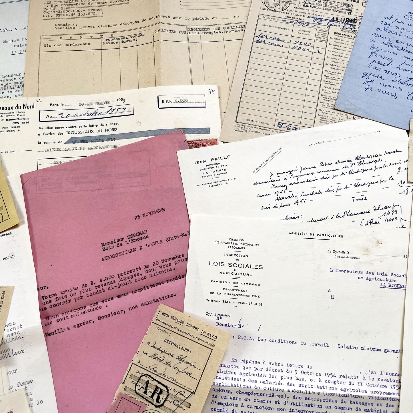 1950s - Vintage Ephemera Lot – French Letters, Invoices & Legal Documents from Notary Archive