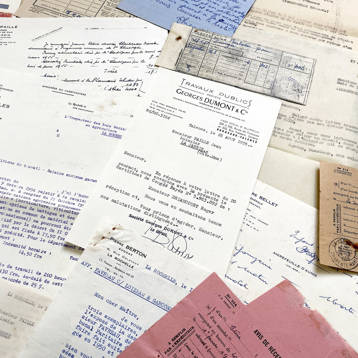 1950s - Vintage Ephemera Lot – French Letters, Invoices & Legal Documents from Notary Archive